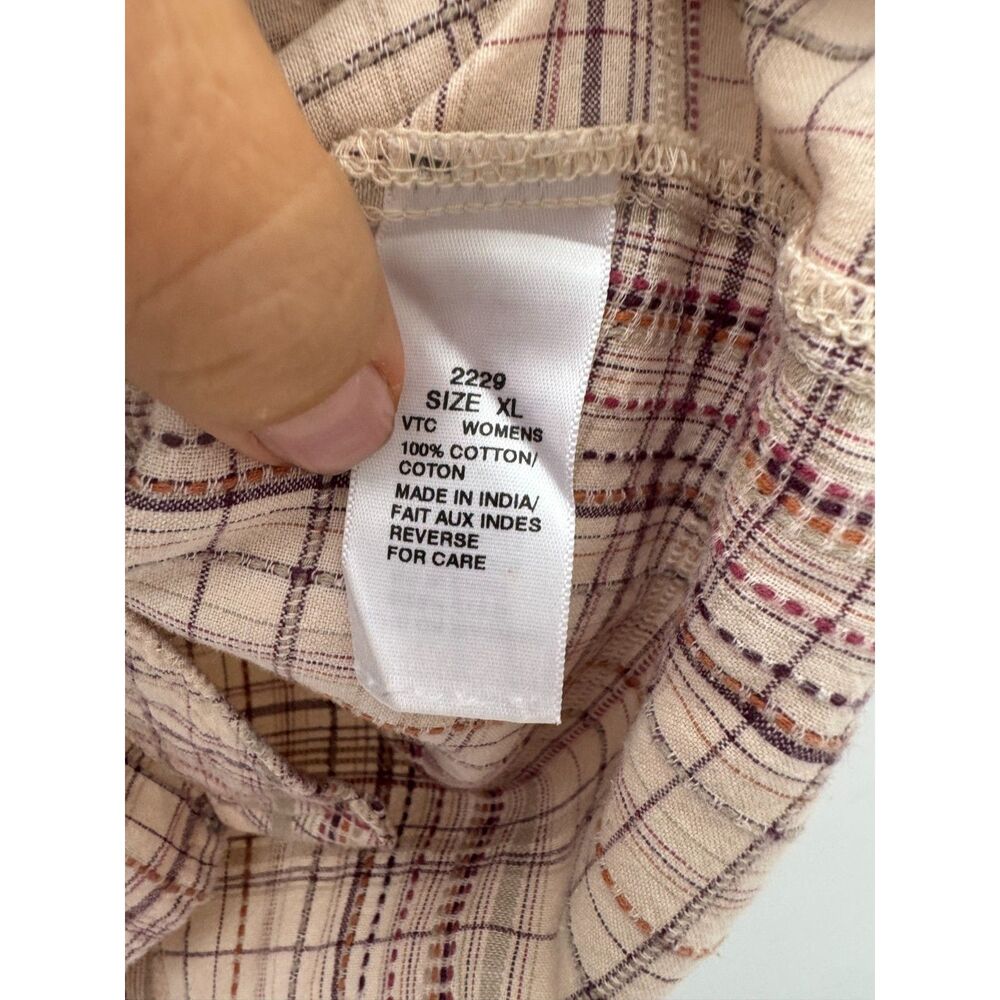 Woolrich Women XL Cotton Plaid Button Up Shirt Cream Pink Grid Textured LTO - Picture 4 of 5